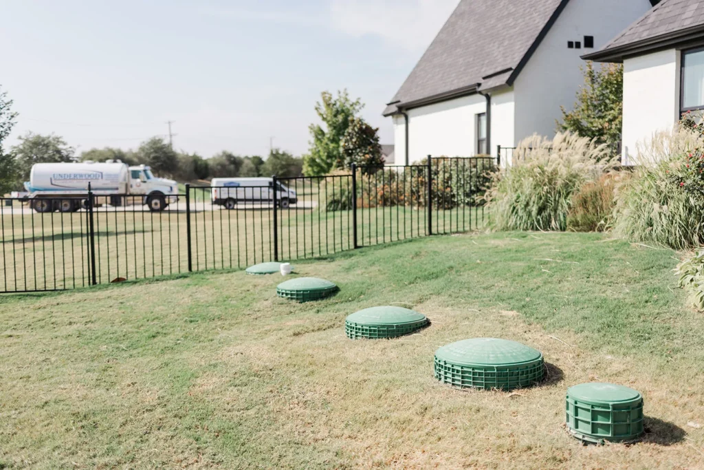 Septic tank lids in a residential yard